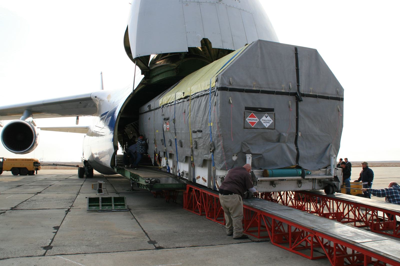 Outsize cargo loaded through the nose door of a freighter aircraft